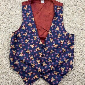 Women's Vintage Vest 111 Main Patriotic American Flag & Teddy Bears Medium